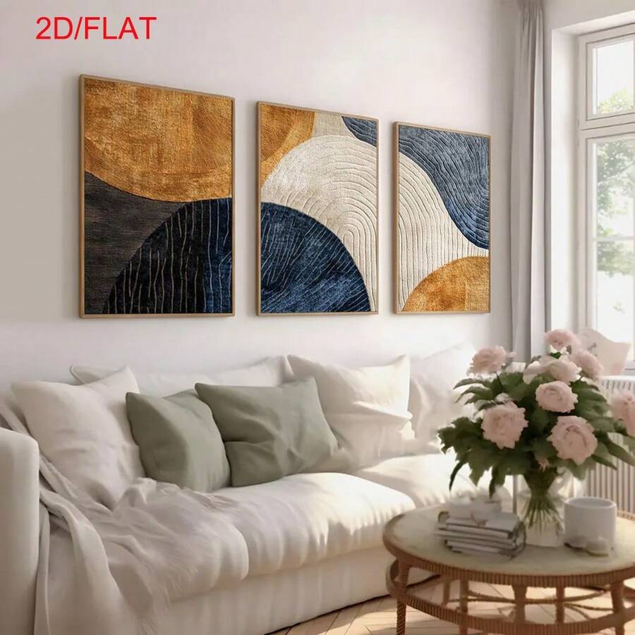 Set Of 3 Modern Neutral Toned Wall Art Poster, Abstract Wall Decoration, Mid-Century Modern Style Print, Suitable For Bedroom, Living Room, Bathroom, Office Decoration, Frameless - A - View 1