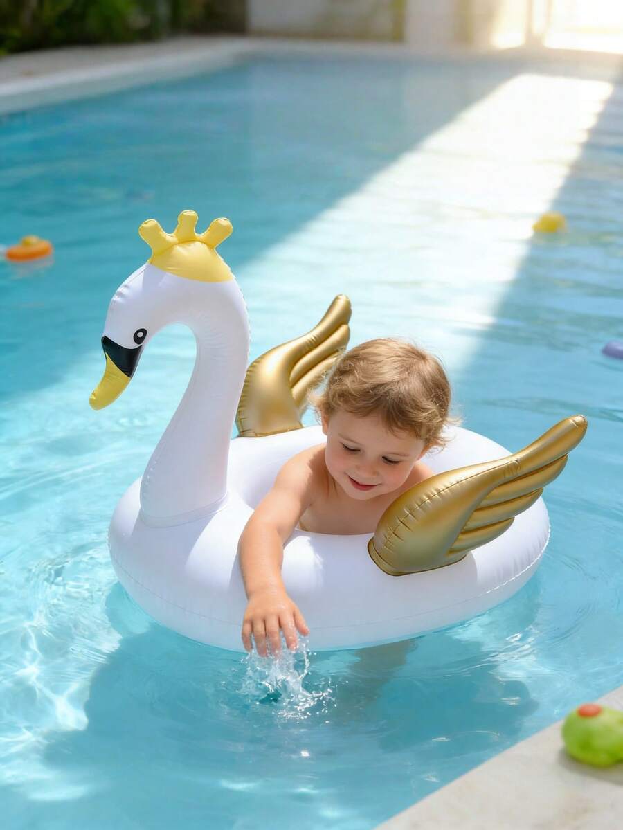 1个儿童游泳池充气座椅圈，可爱漂浮座椅游泳圈，幼儿学习游泳池浴缸带双把手充气动物游泳圈，儿童腋下漂浮圈，适合夏季游泳