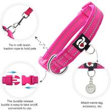 Reflective Dog Collar,Soft Neoprene Padded Pet Collar With ID Tag Ring,Adjustable For Small Dogs,Hot Pink,S - Red - View 2