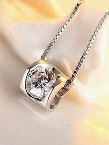 Collar con colgante con forma de corazón incrustado de circonita de plata de ley 925, adecuado para uso diario y como regalo - Blanco - Ver 3