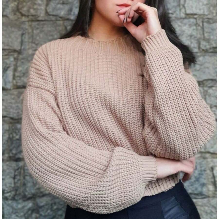 Women's Knitted Sweater - Màu be - Xem 1