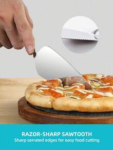 Bộ 1/4 dụng cụ cắt bánh bằng thép không gỉ, dao cắt bánh ngọt và pizza có răng cưa, thìa vét bánh dùng trong làm bánh. - - - Xem 3