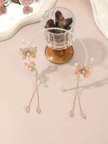 1pc Butterfly Pearl Tassel Headband, Gentle Sweet Style Hair Accessory, Elegant Hair Decoration For Daily Wear, Party, Date - Multicolor - View 14