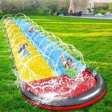Cầu trượt nước hai làn dài 480cm (15,7ft) có vòi phun nước và đệm hơi, cầu trượt trên bãi cỏ, trò chơi té nước, cầu trượt nước bơm hơi sân sau, cầu trượt nước hồ bơi ngoài trời mùa hè dành cho người lớn và trẻ em, thích hợp cho bãi biển, du lịch, cắm trại, dã ngoại, công viên. - Nhiều màu - Xem 6
