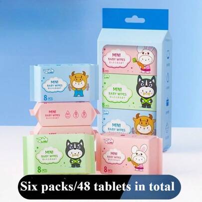 48/96pcs Portable Disposable Wet Wipes, Small Pack Pure Water Cleansing Wet Tissues, Facial Cleaning Travel Size Individual Packing, Convenient Companion For Business Trip And Travel