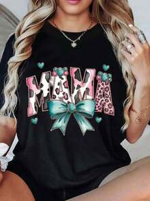 Víspera de Viernes, Día de la Madre, Ropa de Mujer, Camiseta de Mujer, Top Casual de Manga Corta con Cuello Redondo, Tejido de Elasticidad Media, Lavado a Máquina, Ajuste Cómodo para Todas las Temporadas, Camiseta de Mujer, Camiseta con Estampado Plano 2D Único, Uso Diario - Negro - Ver 1