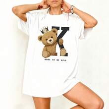 Camiseta Blanca con Oso y Corona K Born to be King para Mujer Casual - Blanco - Ver 3