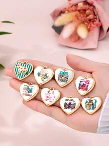 1 pièce Charme de cœur de cowboy/cowgirl occidental en émail pour la création de bijoux - Pendentif thème sud-ouest pour collier, bracelets, boucles d'oreilles - Far West, cactus, cowboy, cowgirl, bottes, accessoires de bijouterie cheval - Multicolore - Voir 2