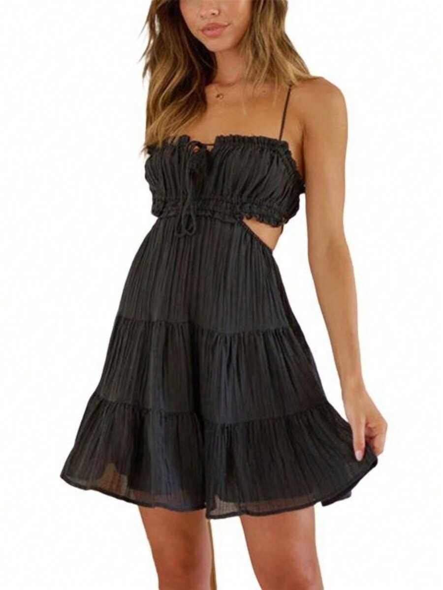 Short Skirt With Straps For Women In Summer 2026 - Black - View 1
