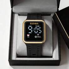 ZOEA Men's LED Touchscreen Watch, Waterproof Silicone Strap, Sporty And Casual Design - Cangkang emas sabuk hitam - View 5