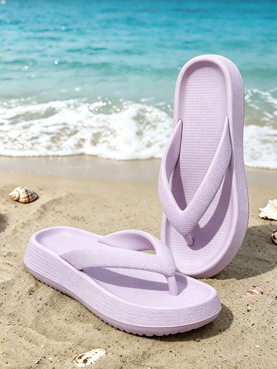 Women's Solid Color Flat Wedge Sandals, Soft And Shock-Absorbing EVA Sandals, Suitable For Summer Beach, Pool, Casual Walking, And Vacation. - 紫色 - 查看 1