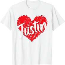 I Love Justin Heart - Personalized Name T-Shirt - 白色 - 查看 2