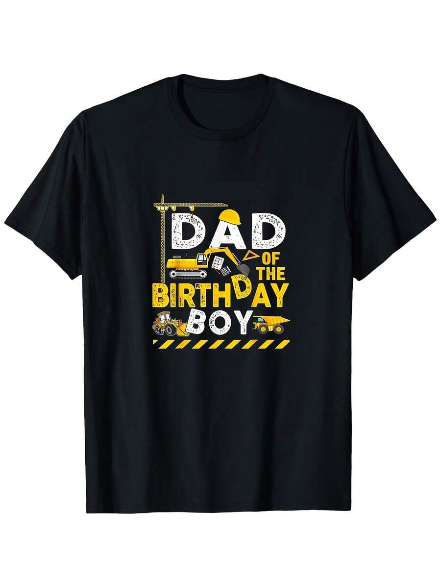 Camiseta 100% de Algodón para Hombre y Hombre/Mujer, con Estampado Gráfico de Excavadora y Camión Volquete, para Celebrar Cumpleaños de Papá, Tallas S-XXL, Negra | Camisa de construcción con estampado duradero para el papá del cumpleañero, un regalo genial para uso casual en todas las estaciones. - Negro - Ver 1