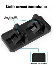 Estación de carga dual DOBE para controladores PS, carga rápidamente 2 controladores simultáneamente, compatible con /Slim/Pro, compacta, antideslizante y estable, carga y almacenamiento 2 en 1, accesorio esencial para escritorio de jugadores - Negro - Ver 3