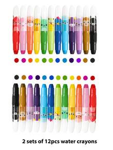 12 piezas de lápices de cera jumbo lindos, 12 colores de lápices de cera giratorios, lápices de cera lavables, lápices de cera grandes y suaves, aptos para colorear y pintar - Multicolor - Ver 10