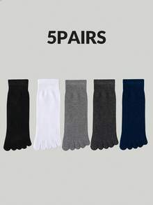 5 Pairs Men's Black Casual/Business Versatile Moisture Wicking Odor-Resistant Toe Socks, Fall - Black - View 19