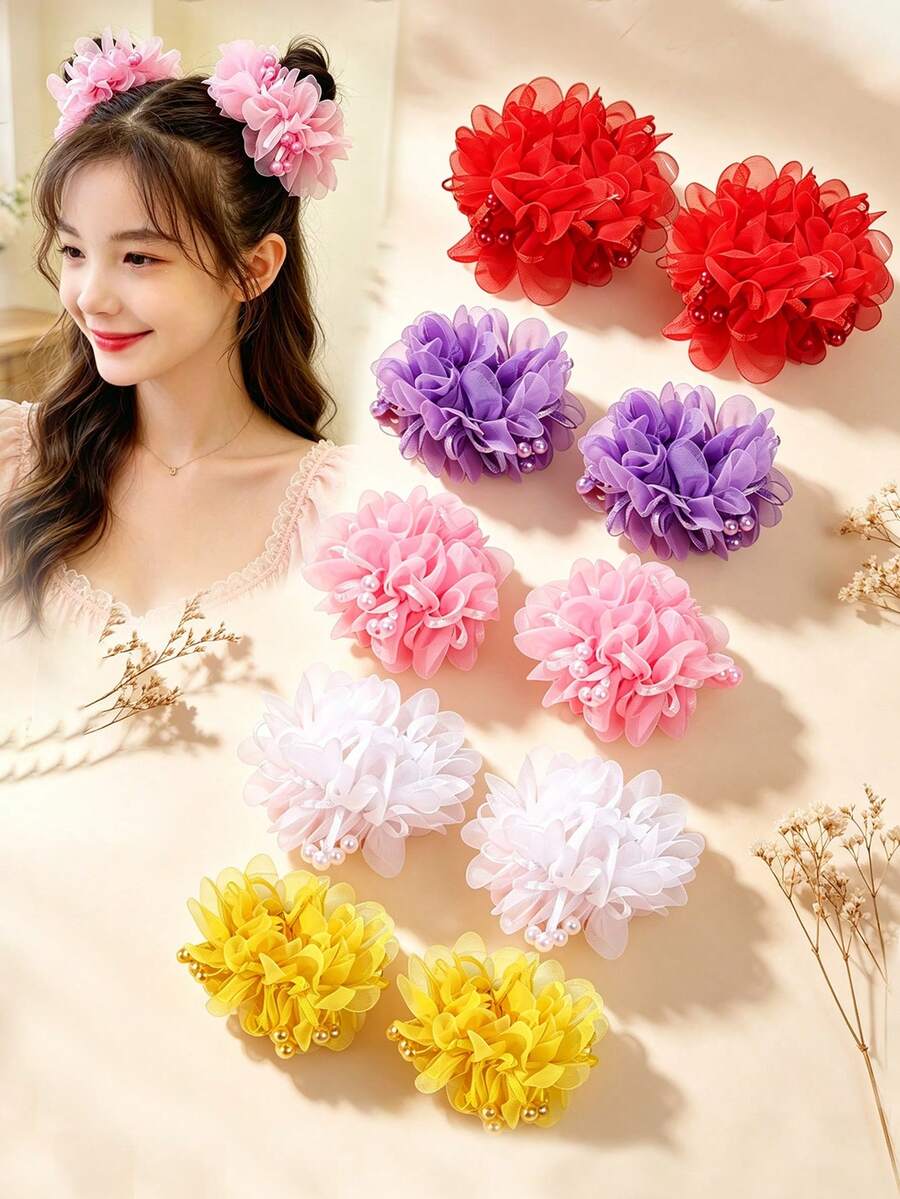 Bộ 2/4 phụ kiện tóc hình hoa dễ thương cho bé gái, dây buộc tóc xinh xắn để búi tóc, phù hợp cho sử dụng hàng ngày, biểu diễn sân khấu, lễ hội và tiệc tùng, món quà ngày lễ hoàn hảo. - Nhiều màu - Xem 1