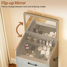 HNEBC 3-In-1 Vanity Desk With Flip Mirror, Makeup Vanity With Drawers & Stool, Compact Vanity Desk For Bedroom, Multi-Function Dresser For Women, Girls - Xám - Xem 5