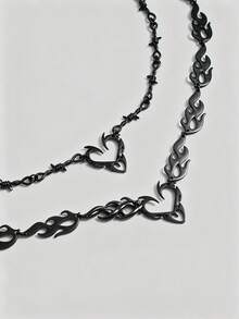 1 chiếc vòng cổ mặt hình trái tim ngọn lửa phong cách Gothic Punk bạc, gai, lưới thép, phù hợp cho nam giới, dùng cho Halloween, tiệc tùng, quà tặng ngày lễ - Nhiều màu - Xem 12