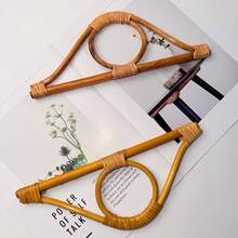 Correa para bolso de 27 cm de longitud con asa de madera de ratán y decoración circular, estilo bohemio, accesorio DIY para bolsos, accesorio esencial para viajes y vacaciones - Marrón - View 2