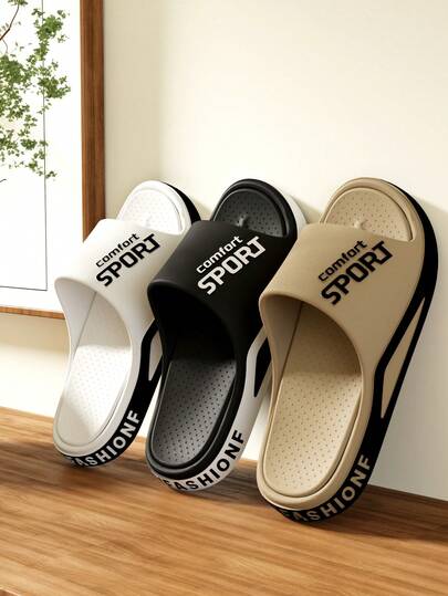 男女通用运动拖鞋，时尚休闲户外款，EVA一体式防滑耐磨字母设计拖鞋，浴室淋浴防滑家居沙滩夏季户外鞋