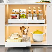 2pcs Teleskopschublade, Einstellbare Breite 32-52*42*7.5cm, Kohlenstoffstahl Schubladen Organizer Küche, Pull Out Cabinet Drawer Organizer, Küchenschrank Schrank Organizer Ausziehbar - Weiss - Übersicht 6