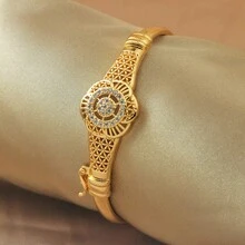 1 chiếc vòng tay mạ vàng đính đá Cubic Zirconia, kiểu dáng retro rỗng ruột, thích hợp cho nữ dự tiệc và đeo hàng ngày. - Vàng - Xem 6