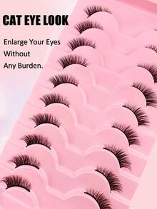 10对猫眼自然交叉假睫毛，带黑色眼线，适合日常佩戴和约会，必备化妆单品 - 黑色 - 查看 8