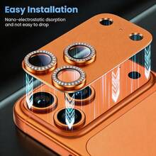 CASECOPS 3pcs Metal Rhinestone Camera Lens Protector Ring For IPhone 17 Pro Max And 17 Pro, Available In Orange/Silver/Black/Blue, Made Of High-Quality 9H Hardness Tempered Glass With AR+AF Coating, Matte Metal Rhinestone Design, Anti-Oil And Scratch-Resistant - Diamond Armor Film 3 Pieces - View 5