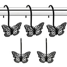 12pcs Black Hollow Metal Butterfly Shower Curtain Hooks, Decorative For Bathroom & Bedroom - Black - View 2