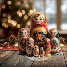 1 Mô hình búp bê Matryoshka Nga - Bản sao 2D phẳng của búp bê Matryoshka truyền thống với họa tiết đỏ và vàng đặc trưng, có thể xoay 360°, chất liệu acrylic, không cần điện, thích hợp sử dụng ngoài trời, thích hợp cho Giáng sinh, Lễ Phục sinh, Đám cưới, Sinh nhật - Quà tặng văn hóa Nga - A - Xem 2