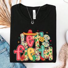 1 Pc Women's And Men's Let's Fiesta Shirt, Cinco De Mayo T-Shirt, Mexican Fiesta Party Tee, Cute Sombrero Cactus Graphic Shirt,  Mexican Party Sweatshirt For  Father's Day And Mother's Day Gifts - 黑色 - 查看 1
