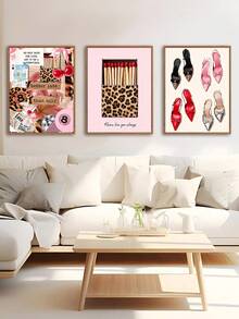 3PCS Pink Leopard Wall Art Fashion Stylish Prints Decor Office Aesthetic Girly Wall Art Fashion Magazine, Matchbox, High Heels Wall Art, Festival Gift, The Ideal Gift For Friends, Bedroom Art Print, Living Room Decor, Office Decor, Kitchen Decor, Bar Decor, Bathroom Decor, Wall Arts, Wall Decor, Home Decor, Room Decor, Canvas Wall Art, Posters, Wall Art With Frame, Optional Frame ﻿ - 3pcs - View 4