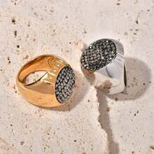 Italian Court-Style Oval Diamond-Studded Ring, Vintage Luxury Titanium Steel PVD Plated With 18k Gold, Unisex Design - Vàng - Xem 2
