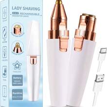 Eyebrow & Facial Hair Removal For Women, 2 In 1 Rechargeable Eyebrow Trimmer & Face Shaver, Painless Electric Facial Eye Brow Razors Epilator With Built-In LED Light -Perfect For Face, Lips & Body - White - View 12