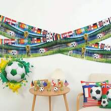 FIFA 2026年国际足联世界杯美国-加拿大-墨西哥悬挂横幅，雨滴流苏装饰，适用于酒吧、餐厅、营造足球氛围，国旗图案，球员星形图案 - 橫幅 - 查看 3