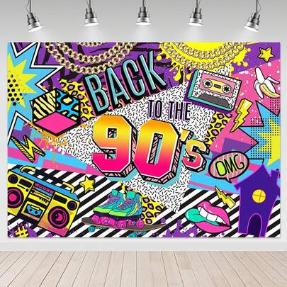 Mocsicka 1pc Retro 90s Background Cloth, 90s Theme Birthday Party Decor Background, Home Party, 90s Hip Hop Logo Party, Bachelor Party, Disco Party, Costume Party, Birthday Party, 80s Party Decoration