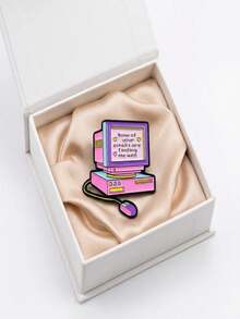 Retro Y2K Millennium Style Vintage Computer Shaped Brooch, Macaron Contrast Color Cartoon Computer Badge, Funny English Slogan Niche Fashion Accessory - Multicolor - View 4