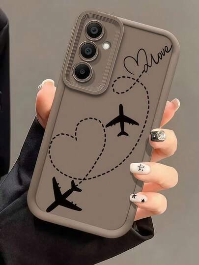 1pc Dopamine Staircase Photo Frame Creative Line Airplane Heart Airline Phone Case, Minimalist Design, Cute Cartoon Shape, Perfect Protection For Your Phone, Suitable For Honor X7/Galaxy A56 5G/ Smart 8/ Hot 40/Transsion Spark 30C/Spark Go 2024/ Note 14 5G/ E22/E22i/ A54