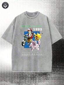 Mens Clothes; Summer TopsT Shirt Print ,Graphic-Cotton Tees Size Plus, Cartoon Round Neck Short Sleeve, Washed, 1995 Anime Cartoon Game Monster Fun Men's Short Sleeved Graphic T-Shirt, Cool Retro Casual Fun Wearing Exquisite Letter Printed Round Neck Short Sleeved Graphic T-Shirt, Men's Short Sleeved Printed T-Shirt, Square Neck Street Pure Cotton Short Sleeved T-Shirt, Fashionable T-Shirt, Holiday Gift ,Y2K,Oversized Shirt Men,With Shirt,Summer Tops,Shirt Suitablesummer Fits QEPGY2Y-Summer Clothes; Unisex VPOI - 灰色 - 查看 3