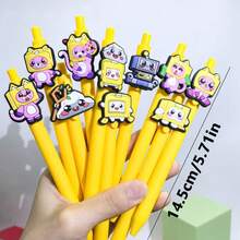 10支装可爱盒装卡通中性笔，黑色墨水，适合派对礼物，书写流畅，可爱猫咪和机器人图案，适合学生和办公人士使用。 - 多色 - 查看 7