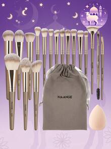 MAANGE Set de 17 piezas/18 piezas/20 piezas/21 piezas/34 piezas de brochas de maquillaje profesionales, fácil de transportar. Regalo ideal para mujeres y niñas, obsequios, brochas de maquillaje profesionales, set de maquillaje completo - Champán - Ver 2