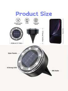 Mini Solar Ground Lights, 12/8/7/5/4/2pcs Per Pack. Upgraded LED Flat Landscape Lights With Auto On/Off Function. Suitable For Outdoor Walkways, Gardens, Patios, Yards And Driveways. - 無鋼圈 - 查看 3