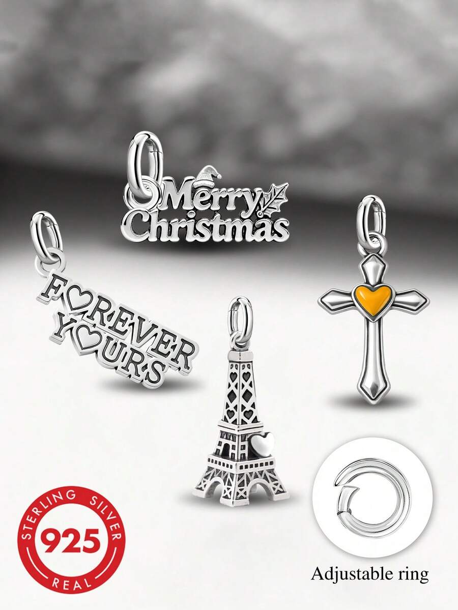 1pc Minimalist Unique 925 Sterling Silver Spring Flower Rabbit Pendant, DIY Necklace Delicate Jewelry Gift For Women & Men - Set 1 - View 1