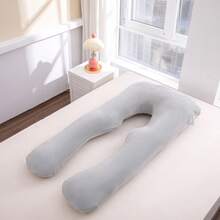 1 chiếc, Gối bà bầu hình chữ U có vỏ nhung tháo rời, gối cho con bú, gối bà bầu và gối ôm ngủ (Xám đậm) - Màu xám đen - Xem 9