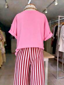 Ladies' Round-Neck T-Shirt For Leisure And Vacation, Comfortable And Breathable Fabric, Suitable For Spring And Summer Outings, Loose Version Accommod The Figure, The Best Choice For Holiday Travel T-Shirt. - Pink - View 2