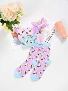 1/3 Paia Di Calzini Lavorati A Maglia Con Motivo Ape Carino, Calzini Casual Freschi E Dolci Per Uso Quotidiano, Calzini Comodi Adatti Per Primavera/Estate/Autunno, Regalo Per Amanti Delle Api - Multicolore - Visualizzare 5