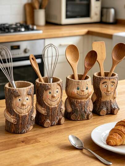 1 pieza Organizador de vajilla con diseño lindo de árbol, organizador de encimera de cocina creativo para cucharas, tenedores, palillos, brochas de maquillaje, bolígrafos, decoración estética de escritorio y cocina, perfecto para el hogar, dormitorio, apartamento, regalo para amantes de la cocina y la papelería, organizador de cocina, hogar, accesorios de cocina, artículos de decoración del hogar