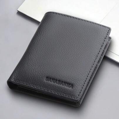 Men's Genuine Leather Wallet, Vertical Tri-Fold Short Wallet, Large Capacity Minimalist Wallet With Zipper Coin Pocket, 12 Card Slots & 2 Bill Compartments, Portable Business & Casual Wallet, Great Gift For Men
