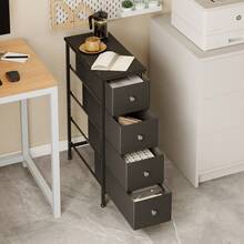 Tomnk 4 Drawers Nightstand - Multi-Storage Cabinet For Bathroom, Bedroom, Office & Dorm, Narrow Fabric Nightstand With Easy-Glide Drawers - màu đen - Xem 2